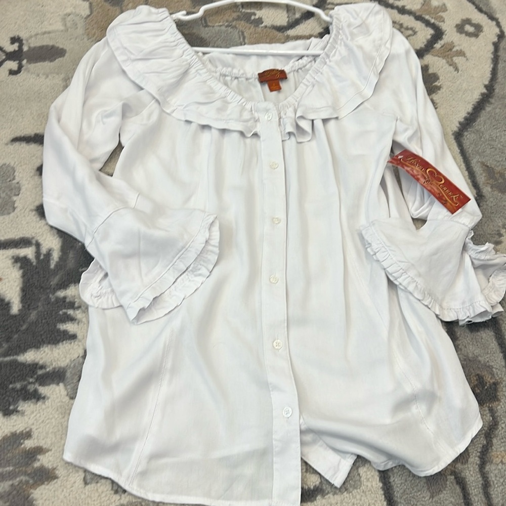 White Ruffle detail shirt- small